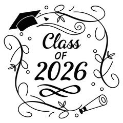 Graduation cap diploma scroll flourish design vector