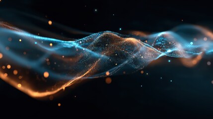 Abstract digital particle wave with blue and orange gradient