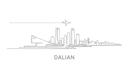 Naklejka premium Dalian Skyline Outline Travel Minimal.