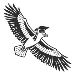 Eagle wearing graduation cap flying bird wings