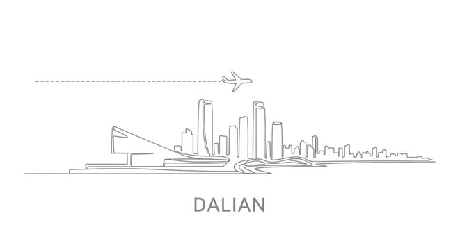 Dalian Skyline Outline Travel Minimal.
