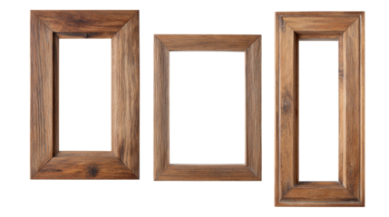  Set of rustic wooden collage frames for wall decor, transparent background