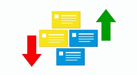 Business growth and decline represented by colorful blocks and arrows
