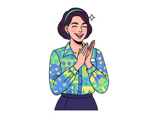 Animated Applause: A cheerful individual, with joyful eyes and animated gestures, gleefully claps in celebration and delight, capturing a moment of appreciation, joy, and gratitude.