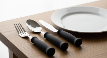 Specialized adaptive cutlery with thick, ergonomic handles for improved grip, aiding independence during mealtime