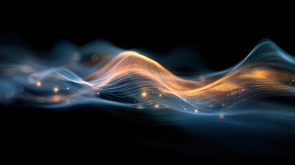Abstract waves with glowing particles on dark background