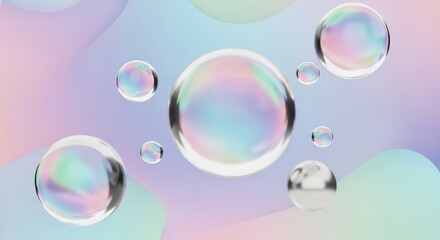 A collection of iridescent bubbles on a pastel background, creating a whimsical and dreamy atmosphere.
