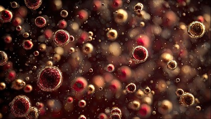 Abstract view of many small spheres in a dark background