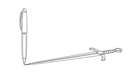 Pen and Sword Crossed on White Background
