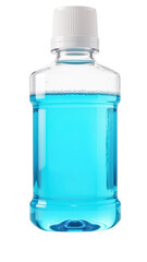 Naklejka premium Clear plastic bottle filled with blue liquid, featuring white cap. vibrant color and transparency highlight contents, creating refreshing