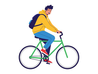 Fototapeta premium Active Lifestyle: A young individual, fully engrossed in a healthy lifestyle, gracefully pedals his bicycle, showcasing a vibrant spirit of mobility and eco-conscious travel.
