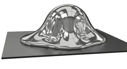 Macro visualization of Gallium liquid metal forming a reflective dome shape on a dark surface, highlighting its futuristic and high-tech interface.