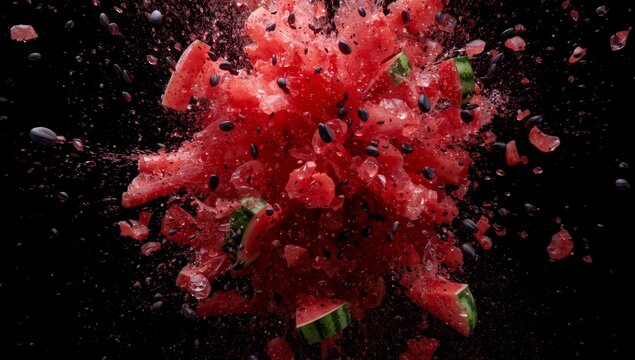 watermelon explosion on the black background - Powered by Adobe