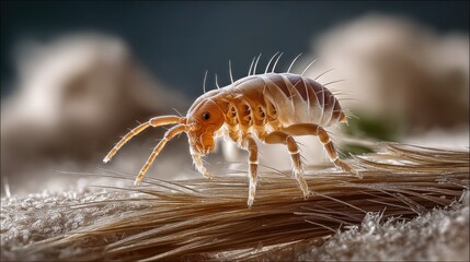 head louse clinging to a strand of human hair