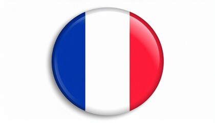Circular button featuring vertical blue, white, and red stripes of the French flag.