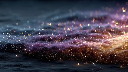 Abstract digital landscape of shimmering particles