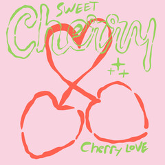 Sweet cherry artwork. Organic food artwork for for t-shirt. Cherry fruit print. Nature fruit club print design. Cherry farm artwork. Fruit vintage t-shirt design.