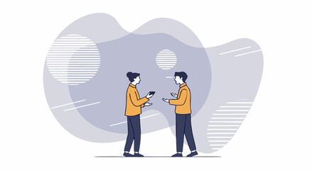 Two people holding hands and sharing ideas with colorful abstract background and horizontal lines