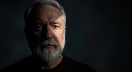 Obraz premium Intimate Portrait of a Senior Man with a White Beard in Moody Low-Key Lighting