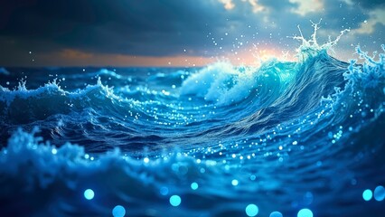 Blue technology inspired wave landscape