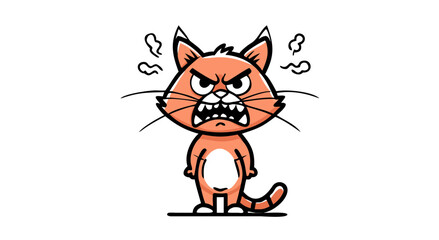 Furious feline cartoon character standing angrily with bared teeth and steam coming from ears