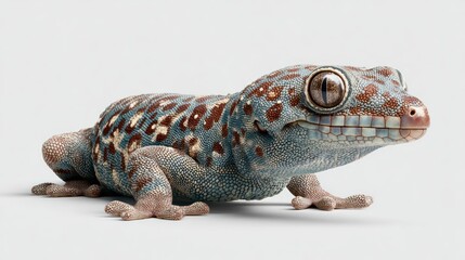 Fototapeta premium Charming tokay gecko with blue and brown spotted skin on a clean, bright background