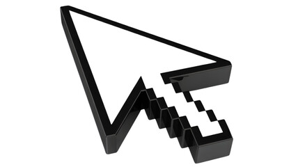 Isolated black and white cursor arrow pointing up and to the left on a white background