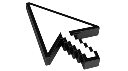 Isolated black and white cursor arrow pointing up and to the left on a white background