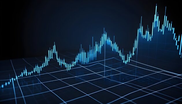 A blue line graph showing fluctuating data points on a grid against a dark background display screen