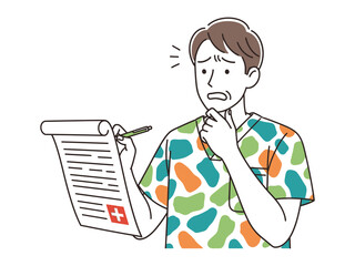 Medical Professional's Dilemma: A concerned medical professional examines a document, with a look of confusion and worry etched on their face, illustrating the complexities of healthcare.