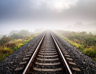 薄い靄のかかった線路道