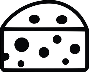Fototapeta premium A simple black and white graphic of a wedge of cheese with holes.