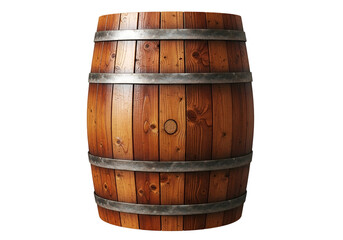 Fototapeta premium Vintage Wooden Barrel with Metal Bands Isolated on Black Background