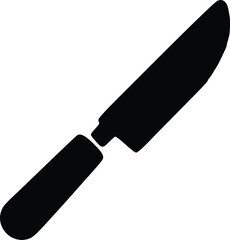 A simple black silhouette of a butter knife, angled slightly.