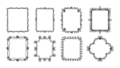 Hand Drawn Decorative Frames Collection for Creative Projects and Design Elements Black and White Illustration