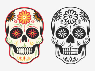 Human Skull Icon. Sugar Skull with Floral Pattern