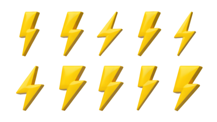 A pattern of ten yellow lightning bolt icons arranged in two rows against a white background space