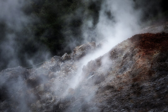 Geothermal Landscape of the Biancane Site in Tuscany with Natural Steam Vents