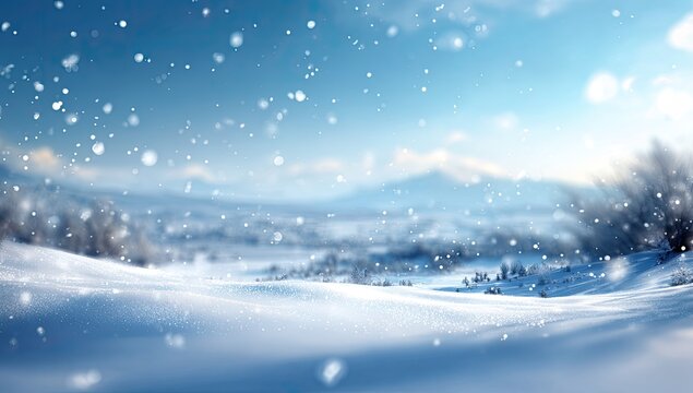 Winter landscape with snow falling - Powered by Adobe