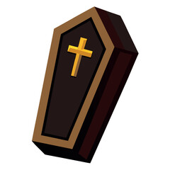 Obraz premium Dark mahogany coffin with an ornate golden cross perfect for halloween or gothic themes