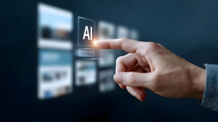 A hand reaching towards an illuminated interface on a digital screen