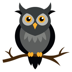Obraz premium Whimsical brown owl perched on a bare tree branch perfect for halloween themes