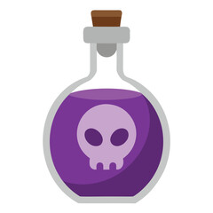 Mysterious purple potion bottle with a spooky skull label perfect for halloween celebrations and themed designs