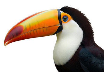 Fototapeta premium Vivid close-up of a colorful toucan with striking beak and detailed features