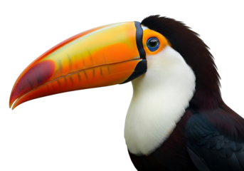 Vivid close-up of a colorful toucan with striking beak and detailed features