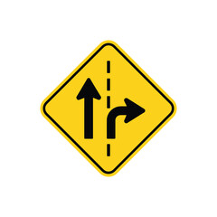 Warning traffic sign merging lane road symbol vector on white background