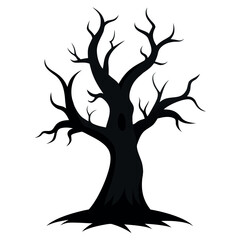 Spooky halloween tree silhouette with black bark and autumnal colors
