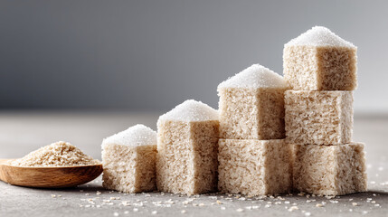 Sugar Cubes Stacked with Brown Sugar Sweet Food Ingredient for Diet, Health, and Nutrition
