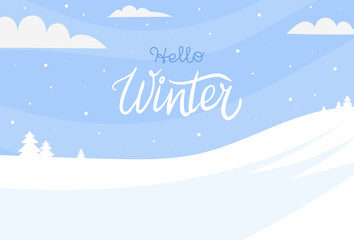 Snowy winter background copy space for text and lettering. Vector landscape for greeting cards, posters, social media banners