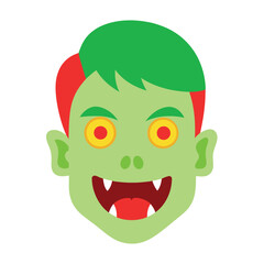 Creepy pale green zombie face with prominent scars perfect for halloween horror themes